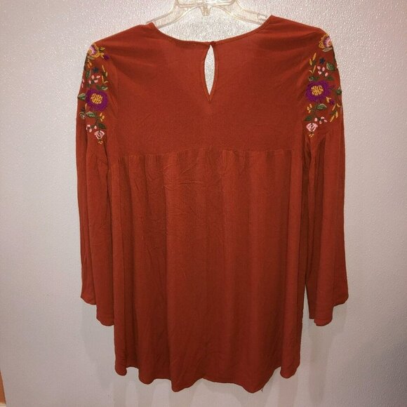 Umgee Womens Small Orange Floral Embroidered Flared Sleeve Blouse Top Shirt Sz S - Picture 7 of 9